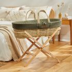 The Little Green Sheep Knitted Moses Basket and Static Stand Bundle - Juniper
