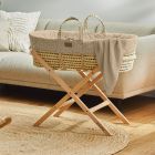 The Little Green Sheep Quilted Moses Basket and Static Stand Bundle - Truffle Rice