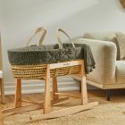 The Little Green Sheep Quilted Moses Basket and Rocking Stand Bundle - Juniper Rice