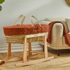 The Little Green Sheep Quilted Moses Basket and Rocking Stand Bundle - Terracotta Rice