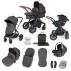 Ickle Bubba Stomp Luxe All-in-One Travel System with Isofix Base  - Black/Charcoal Grey/Tan