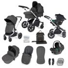 Ickle Bubba Stomp Luxe All-in-One Travel System with Isofix Base - Silver/Charcoal Grey/Black