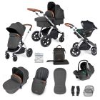 Ickle Bubba Stomp Luxe All-in-One Travel System with Isofix Base  - Silver/Charcoal Grey/Tan
