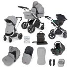 Ickle Bubba Stomp Luxe All-in-One Travel System with Isofix Base  - Silver/Pearl Grey/Black