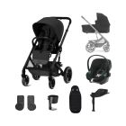 Cybex Balios S Lux Pushchair with Aton B2 Car Seat and Base 10 Piece Bundle - Moon Black (Black Frame)