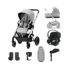 Cybex Balios S Lux Pushchair with Aton B2 Car Seat and Base 10 Piece Bundle - Lava Grey (Silver Frame)