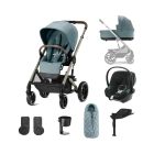 Cybex Balios S Lux Pushchair with Aton B2 Car Seat and Base 10 Piece Bundle - Sky Blue (Taupe Frame)