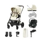 Cybex Balios S Lux Pushchair with Aton B2 Car Seat and Base 10 Piece Bundle - Seashell Beige (Taupe Frame)