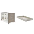 Obaby Nika Cot Bed & Under Drawer - Grey Wash and White