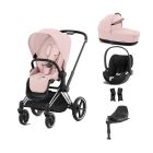 Cybex Priam Stroller with Cloud T i-Size Car Seat and Base Bundles - Chrome Black/Peach Pink