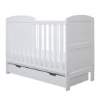 Ickle Bubba Coleby Mini Cot Bed, Under Drawer and Fibre Mattress - White
