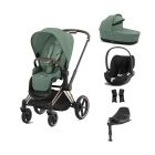 Cybex Priam Stroller with Cloud T i-Size Car Seat and Base Bundles - Rose Gold/Leaf Green