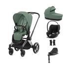 Cybex Priam Stroller with Cloud T i-Size Car Seat and Base Bundles - Chrome Black/Leaf Green