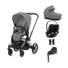 Cybex Priam Stroller with Cloud T i-Size Car Seat and Base Bundles - Chrome Black/Mirage Grey