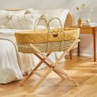 The Little Green Sheep Quilted Moses Basket and Static Stand Bundle - Printed Honey