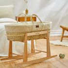 The Little Green Sheep Quilted Moses Basket and Rocking Stand Bundle - Printed Linen