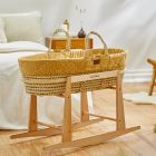 The Little Green Sheep Quilted Moses Basket and Rocking Stand Bundle - Printed Honey