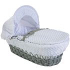 Cuddles Collection Grey Wicker Moses Basket Dimple White With Grey Rocking stand