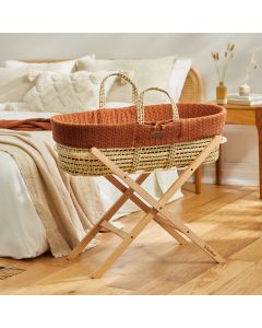 The Little Green Sheep Knitted Moses Basket and Static Stand Bundle - Terracotta