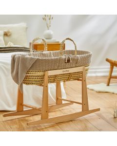 The Little Green Sheep Knitted Moses Basket and Rocking Stand Bundle - Truffle