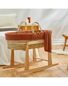 The Little Green Sheep Knitted Moses Basket and Rocking Stand Bundle - Terracotta