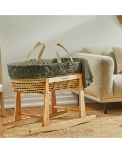 The Little Green Sheep Quilted Moses Basket and Rocking Stand Bundle - Juniper Rice