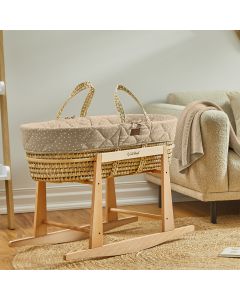 The Little Green Sheep Quilted Moses Basket and Rocking Stand Bundle - Truffle Rice