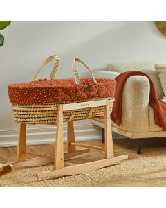 The Little Green Sheep Quilted Moses Basket and Rocking Stand Bundle - Terracotta Rice