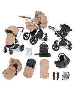 Ickle Bubba Stomp Luxe All-in-One Travel System with Isofix Base  - Silver/Desert/Tan