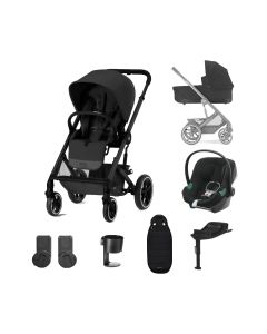 Cybex Balios S Lux Pushchair with Aton B2 Car Seat and Base 10 Piece Bundle - Moon Black (Black Frame)
