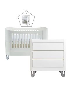 Gaia Baby Serena Cot Bed + Co-Sleep Crib & Dresser Set - White