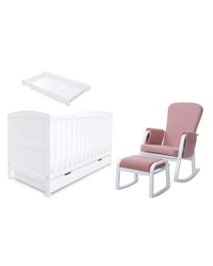 ickle bubba Coleby Classic Sleep, Feed & Change 6 Piece Bundle - White (Pink Chair)