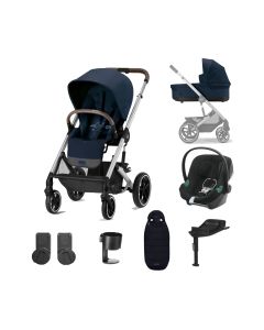 Cybex Balios S Lux Pushchair with Aton B2 Car Seat and Base 10 Piece Bundle - Ocean Blue (Silver Frame)