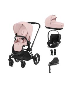 Cybex Priam Stroller with Cloud T i-Size Car Seat and Base Bundles - Matt Black/Peach Pink