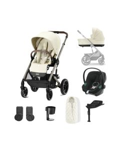 Cybex Balios S Lux Pushchair with Aton B2 Car Seat and Base 10 Piece Bundle - Seashell Beige (Taupe Frame)