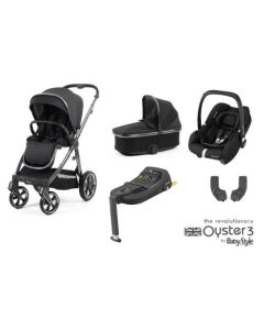 BabyStyle Oyster 3 Essential 5 Piece Cabriofix i-Size Travel System Bundle - Carbonite