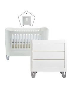 Gaia Baby Serena Cot Bed + Mini Cot  & Dresser Set - White