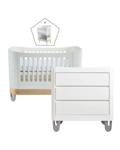 Gaia Baby Serena Cot Bed + Co-Sleep Crib & Dresser Set - White/Natural