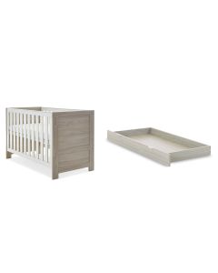 Obaby Nika Cot Bed & Under Drawer - Grey Wash and White