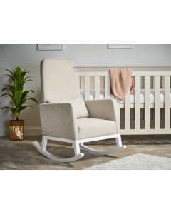 Obaby High Back Rocking Chair - White with Oatmeal Cushion