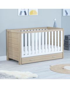 Babymore Luno Cot Bed with Drawer - White Oak