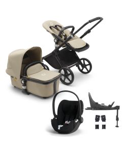 Bugaboo Fox Cub Complete Stroller + Cloud T i-Size Plus Car Seat & Base - Black/Desert Beige