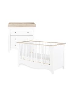 CuddleCo Clara 2PC Set 3 Drawer Dresser and Cot Bed - Driftwood Ash
