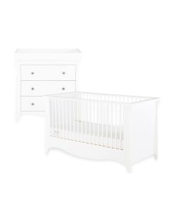 CuddleCo Clara 2PC Set 3 Drawer Dresser and Cot Bed - White