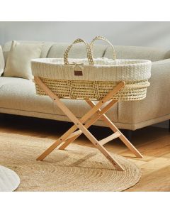 The Little Green Sheep Knitted Moses Basket and Static Stand Bundle - Linen