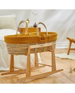 The Little Green Sheep Knitted Moses Basket and Rocking Stand Bundle - Honey