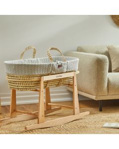 The Little Green Sheep Knitted Moses Basket and Rocking Stand Bundle - Dove