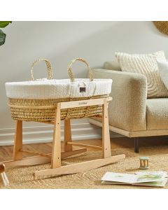 The Little Green Sheep Knitted Moses Basket and Rocking Stand Bundle - White