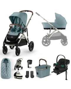 Cybex Gazelle S Lux Pushchair with Aton B2 Car Seat and Base 11 Piece Bundle - Sky Blue (Taupe Frame)