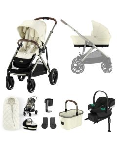 Cybex Gazelle S Lux Pushchair with Aton B2 Car Seat and Base 11 Piece Bundle - Seashell Beige (Taupe Frame)